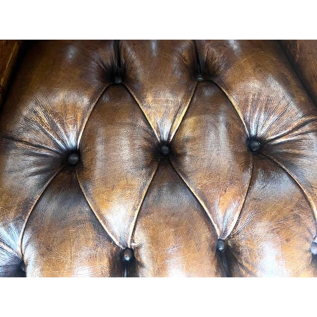 Pair of French Leather Tufted Wingback Chairs C. 1930 For Sale - Image 10 of 13