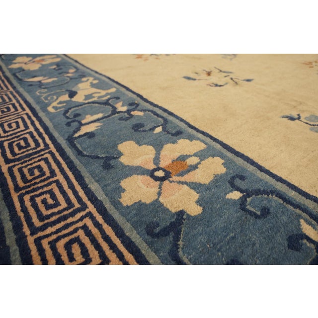 1920s Beige Floral Medallion Art Deco Antique Chinese Peking Rug 9' X 11'7'' Wool Carpet For Sale - Image 9 of 17
