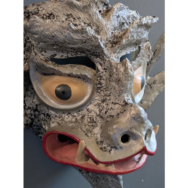 1940s Vintage Chinese Paper-Maché Folk Art Dragon/Demon Mask For Sale - Image 5 of 9