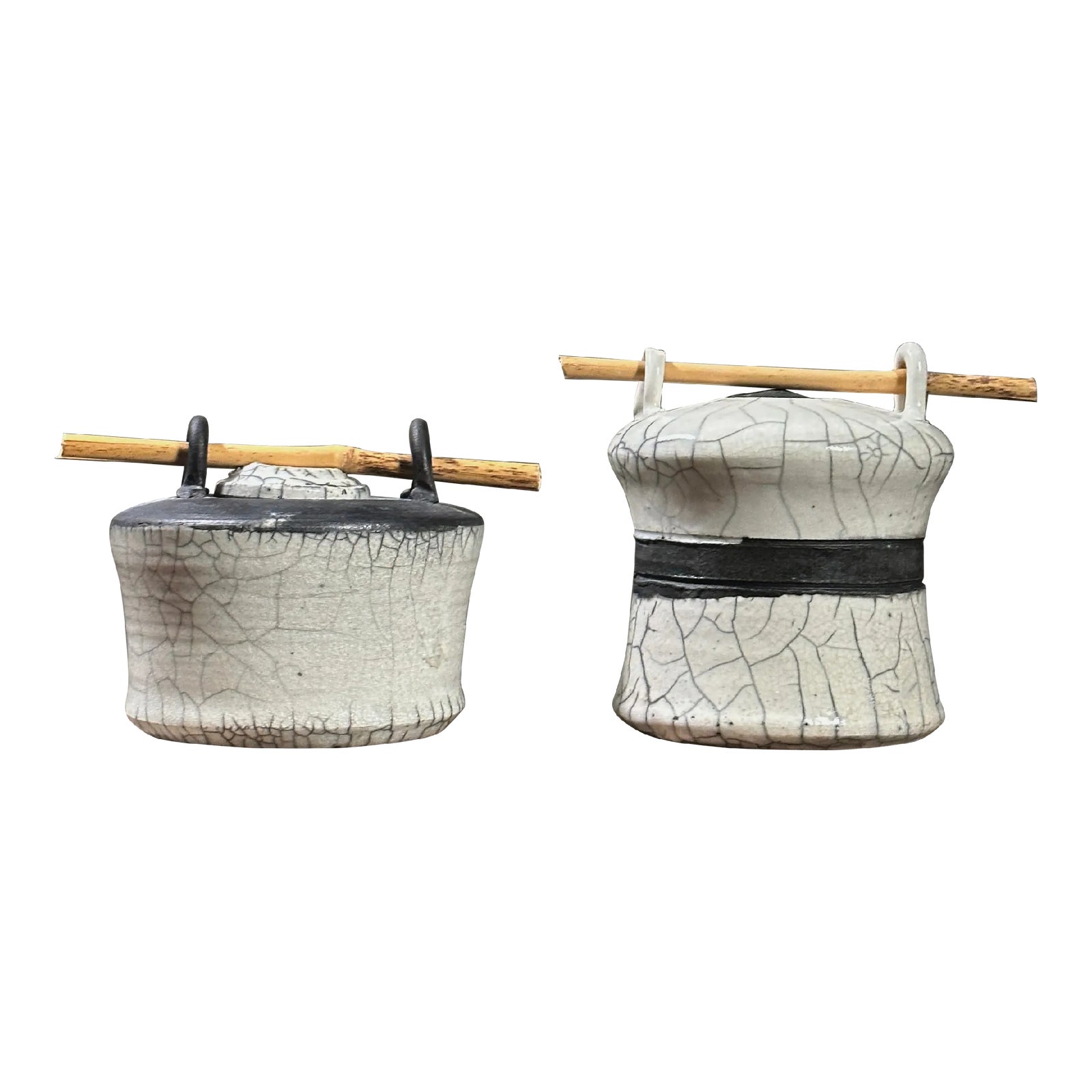 Pair of Vintage Japanese Studio Craft Raku Fired Stoneware Vessels With ...