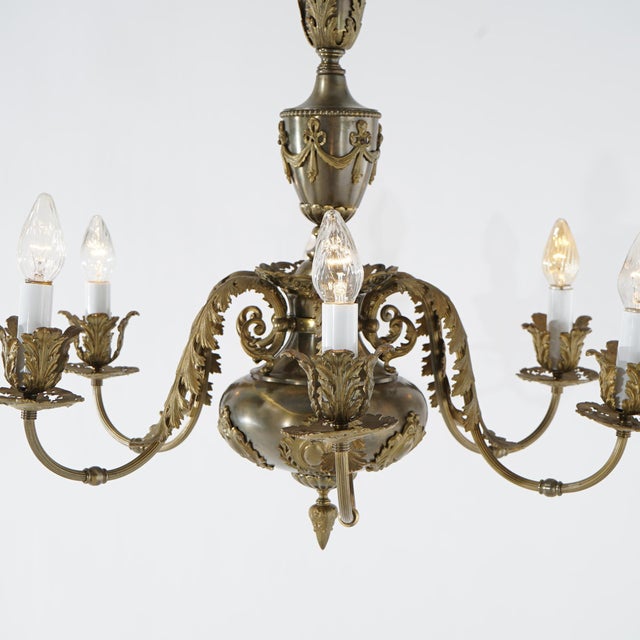Oversized Louis XV Style Brass & Bronze 6-Light Chandelier Circa 1940 For Sale - Image 6 of 9