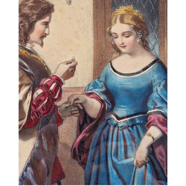 Beautiful series of 4 german lithographs with fine coloring coeval with watercolor and black ground with gold decorations....