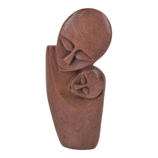 Early 20th Century Shona Stone Mother and Child Sculpture For Sale