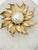 Christian Dior Vintage Gold Tone Sunburst Flower Brooch With Faux Pearl For Sale - Image 4 of 8