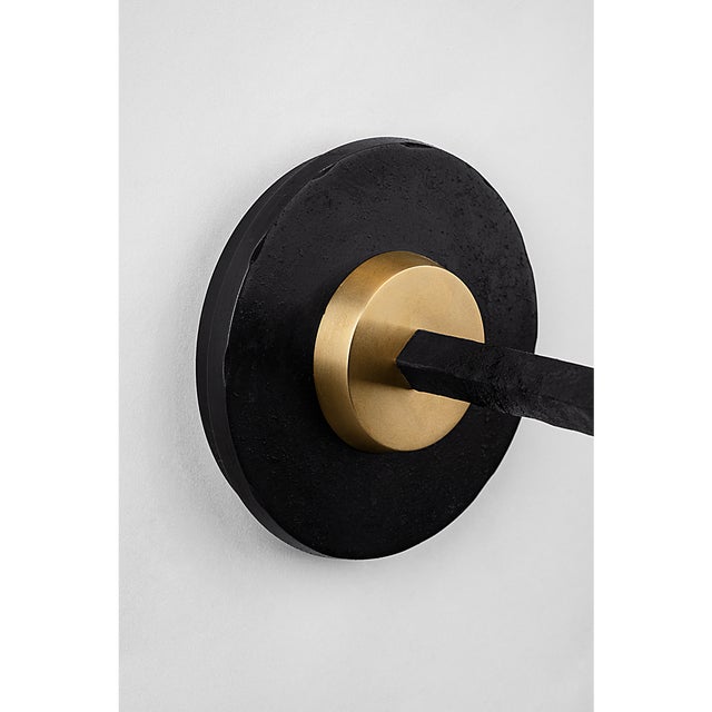 Metal Thomas O'Brien for Visual Comfort Signature Cavalli 27" Tail Sconce in Aged Iron and Hand-Rubbed Antique Brass with Linen Shade For Sale - Image 7 of 11