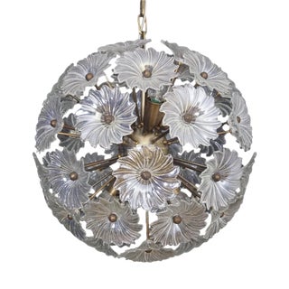 Sputnik Pendant Light with 51 Flowers in Clear Glass and Burnished Brass from Justfurnituress SRL For Sale