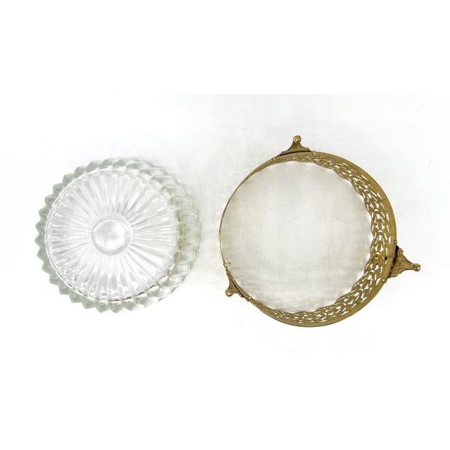 Vintage Hollywood Regency Gold-Tone Filigree & Glass Footed Dish — Candy / Nut Bowl / Vide Poche For Sale - Image 12 of 15