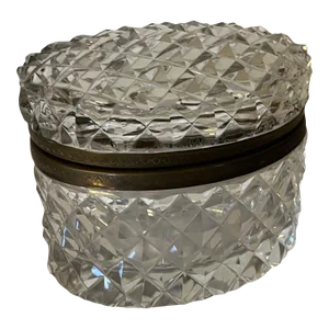 Early 20th Century French Cut Crystal Oval Hinged Glass Box