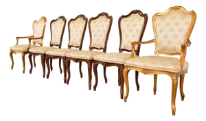 Karges French Provincial Louis XV Carved Walnut and Gold Gilt Dining Chairs, Set of Six
