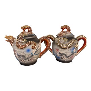 Vintage Dainan Dragonware Moriage Hand Painted Creamer and Sugar Set For Sale