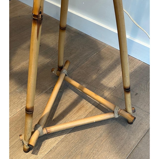 Wood 1970s 3-light Floor Lamp in Bamboo and Rope. French Work in the Style of Audoux Minet For Sale - Image 7 of 12