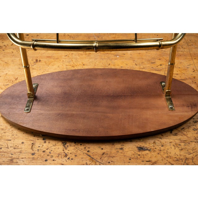 Brass Mid 20th Century Pair of After-Maison Bagues Faux Bamboo Side Tables With Magazine Rack For Sale - Image 8 of 16
