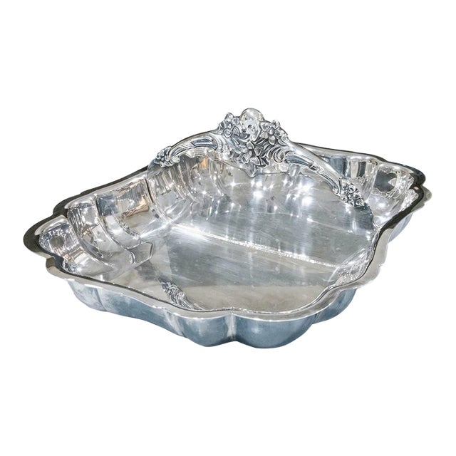 Lunt Silverplate Two‑Compartment Serving Dish v-38, 12” × 9”, Heavy Ornate Floral Divider - Entertaining, Barcart, Palm Beach Regency - See Pics! For Sale