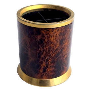Vintage Faux Tortoise/Brass Accent Pencil Holder by Lerche Solingen For Sale