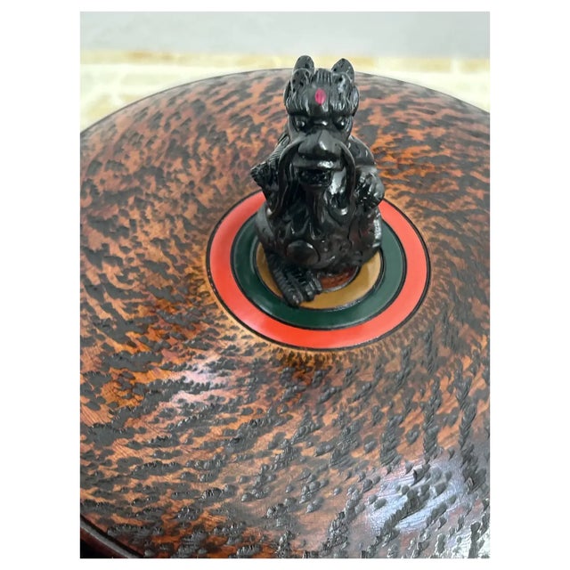 The Vintage piece of Yamanaka lacquerware started out without the Japanese Dragon Netsuke. After removing the top...