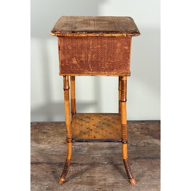Antique Bamboo Sewing or Storage Stand With Lift Top Woven Case For Sale - Image 4 of 11