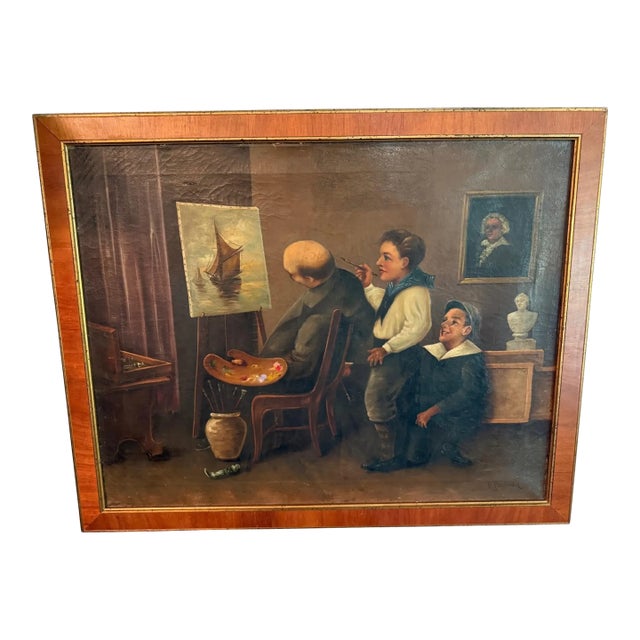H Passman Mischievous Children in the Artist's Studio Oil Painting For Sale