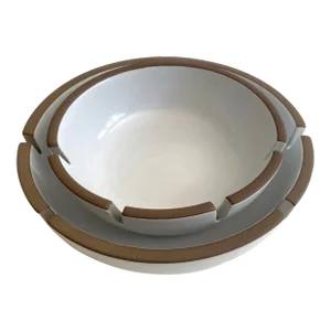 Vintage Mid Century Modernist Heath Ceramics Opaque White on White Art Pottery Ashtray Bowls - Set of 2