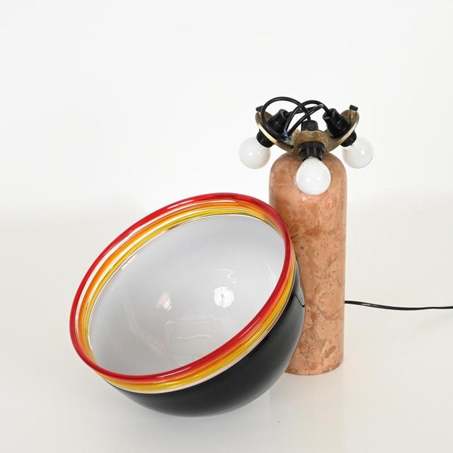 Metal Febo Red Marble and Murano Glass Table Lamp attributed to Pamio & Toso for Leucos, 1970s For Sale - Image 7 of 18