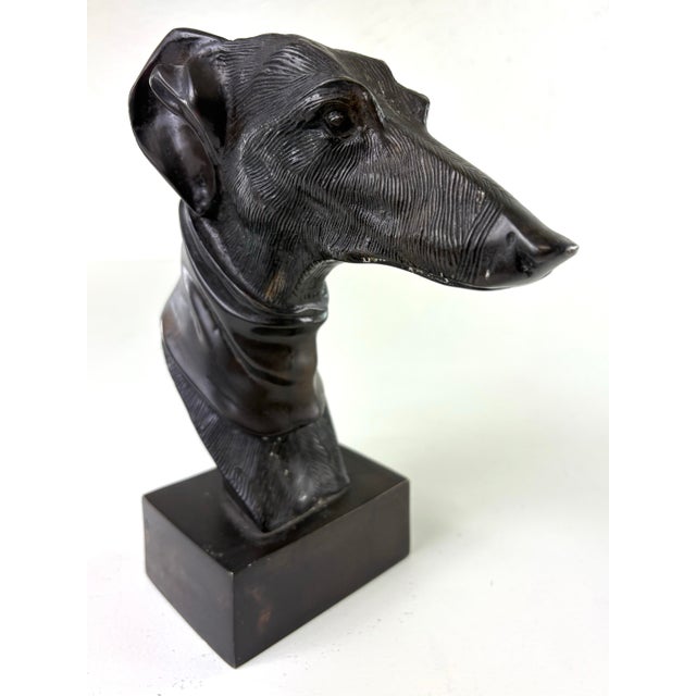 Bronze Late 20th Century Bronze Sculpture Bust of a Whippet For Sale - Image 8 of 8