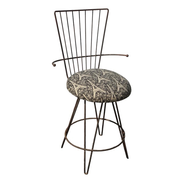 Vintage Mid Century Rustic Black Metal Vanity Side Chair For Sale