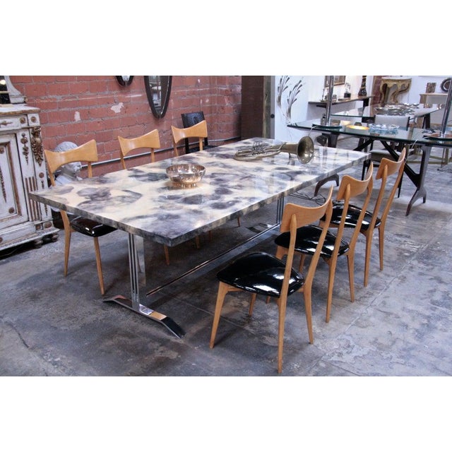 Parchment And Resin Dining Table With Stainless Steel Base Chairish