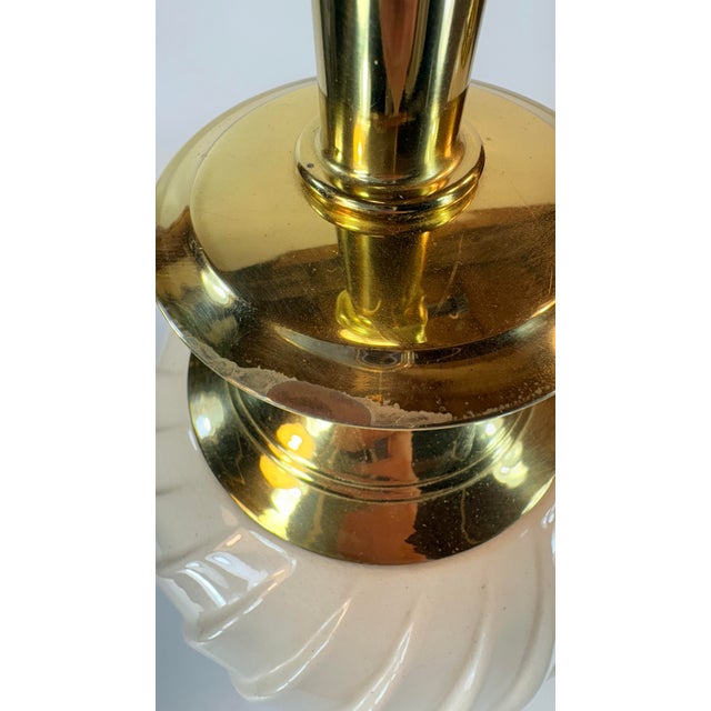 1990's Postmodern Beige Reticulated Ceramic Lamps Brass Sunset Lamp Co. Richards Mfg. - a Pair For Sale - Image 9 of 12
