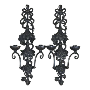 Mid 20th Century Pine Cones Neoclassical Victorian Revival Bronze Candle Sconces- a Pair