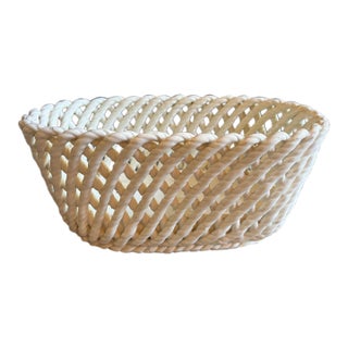 1960s Vintage Porcelain Basket Weave Cachepot Planter Spain For Sale