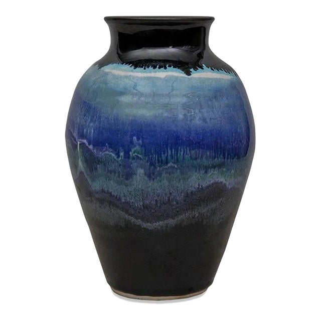 Vintage Italian Signed Drip Swirl Glaze Ceramic Pottery Vase For Sale