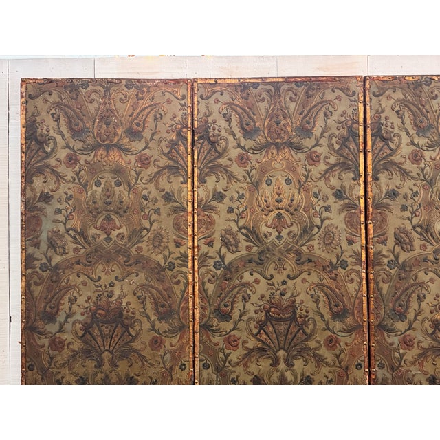 19th Century Embossed Leather Four-Panel Screen For Sale - Image 6 of 10