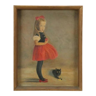 C. L. Malcolm (American 20th C.) 1940's Oil Painting of Young Girl and a Favorite Cat For Sale