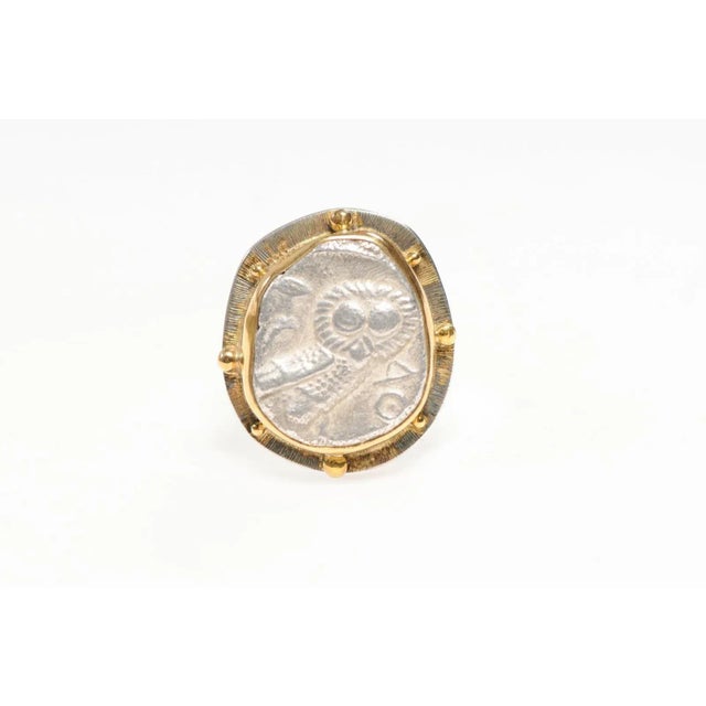 Gold Antique Ancient Owl Coin Ring, 22kt Gold & Silver, Size 8 For Sale - Image 8 of 11