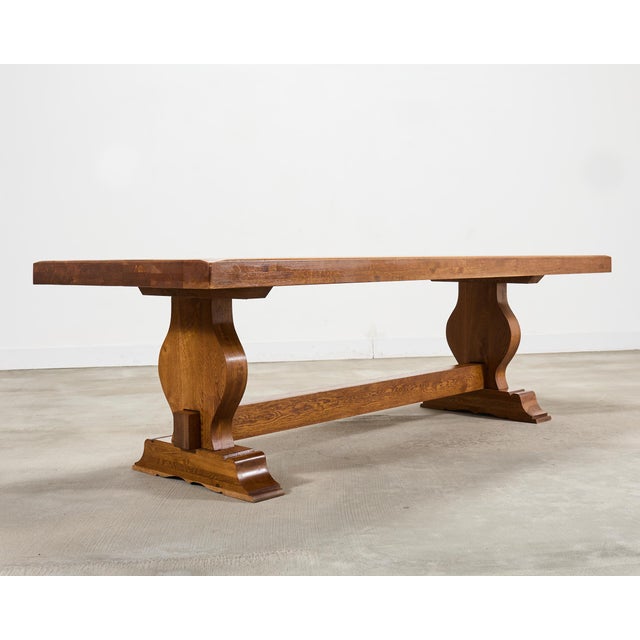Mid 20th Century Country French Oak Farmhouse Trestle Dining Table 7.8 Ft For Sale - Image 5 of 18