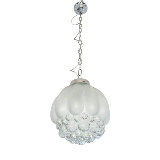Large Mid-Century Modern Frosted Bubble Glass Hanging Light, 1960s For Sale