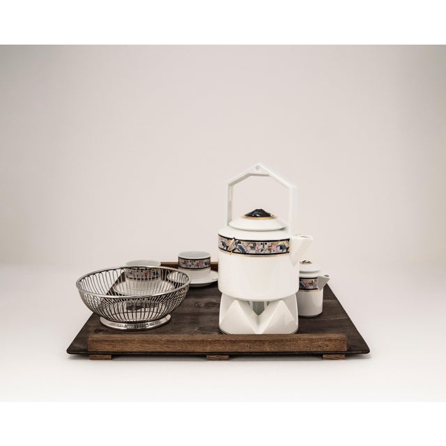 Wood Art Deco Cantana Najade Tête-À-Tête for Two on Wooden Tray from Fürstenberg & Alessi, 1980s For Sale - Image 7 of 17