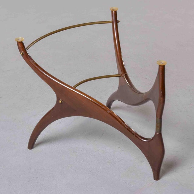 Auburn Italian Mid-Century Sculptural Walnut and Brass Cocktail Table With Triangular Glass Top For Sale - Image 8 of 11
