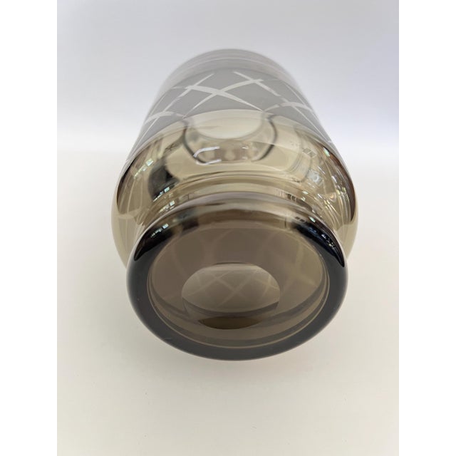 1960s Mid Century Bar Pitcher, Smoky Glass with Etching and Silver For Sale - Image 5 of 7