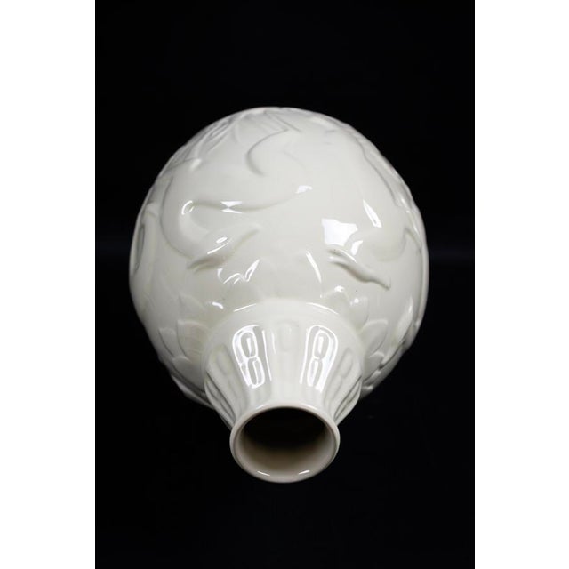 Art Deco White Glazed Earthenware Vase with Relief Decor by Fantaisie de Charles Catteau for Boch Frères La Louvière Keramis, 1920s For Sale - Image 9 of 13