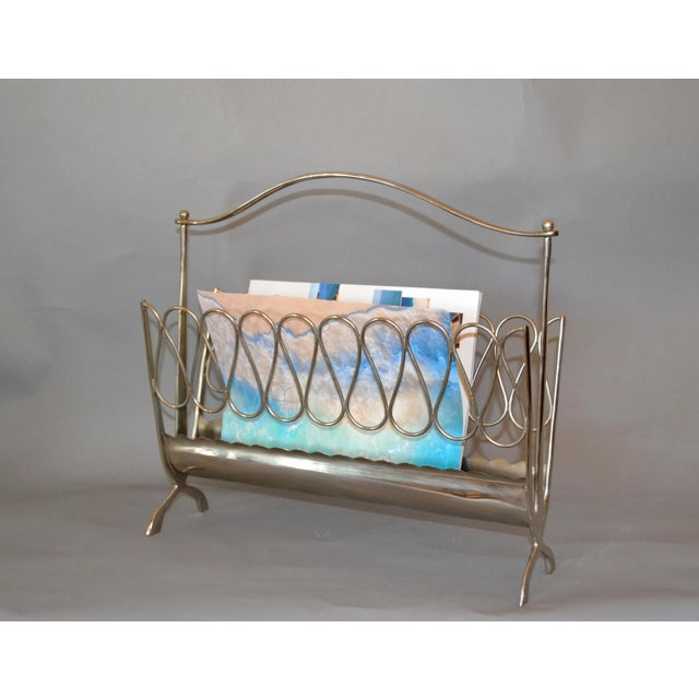 Mid-Century Modern Osvaldo Borsani Style Mid-Century Modern Scrolled Stainless Steel Magazine Rack For Sale - Image 3 of 10