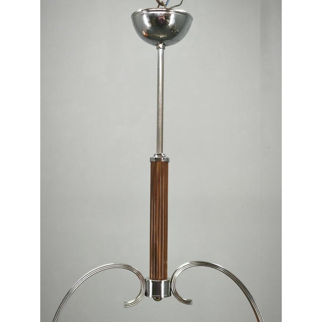 Art Deco Czech Chrome and Frosted Glass Chandelier, 1930s For Sale - Image 10 of 13