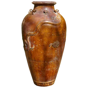 Chinese Ming Dynasty Martaban 39 Inch Stoneware Storage Vase With Dragons
