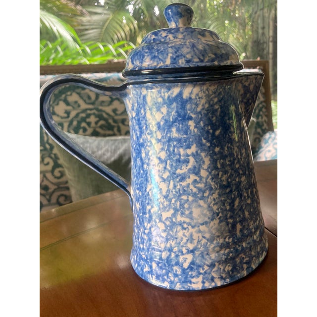 Élégant Vintage Hand Painted Blue Stangl Sponge Ware Tea or Coffee Pot For Sale In West Palm - Image 6 of 9