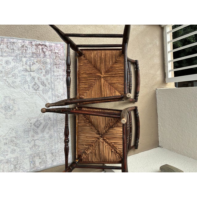 Pair of Vintage Rush Seat Ladderback Chairs For Sale - Image 10 of 12
