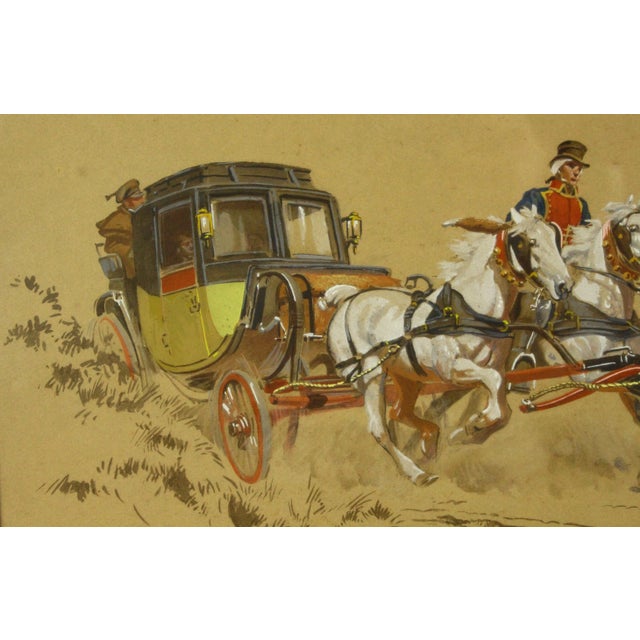 Antique De Marcillac French Gouache and Watercolor Painting of a Stage Coach & Windmill For Sale - Image 4 of 8