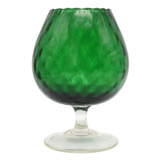 Mid-Century Modern Italian Green Diamond Optic Glass Brandy Snifter Vase by Empoli, 1960s For Sale