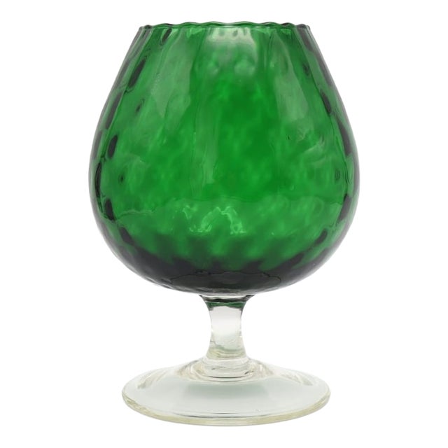 Mid-Century Modern Italian Green Diamond Optic Glass Brandy Snifter Vase by Empoli, 1960s For Sale