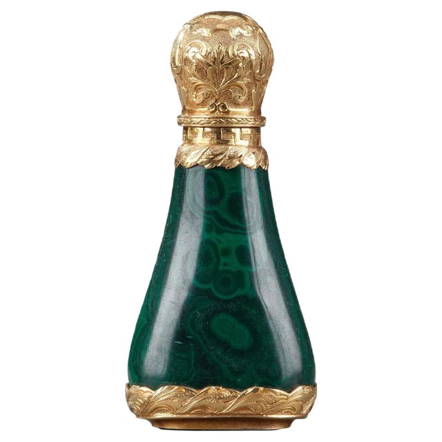 Mid19th Century Gold Mounted Malachite Perfume Flask For Sale
