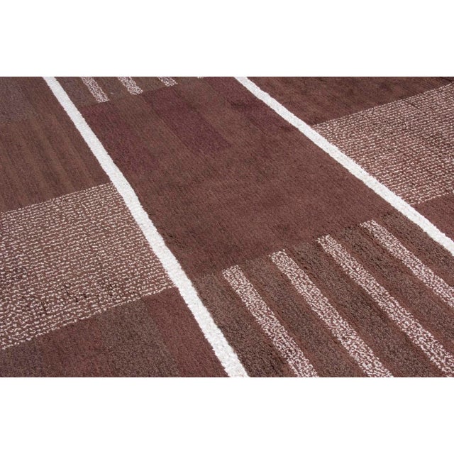 Mid-Century Modern Rug & Kilim’s Scandinavian Style Rug With Brown and Cream Geometric Patterns For Sale - Image 3 of 5