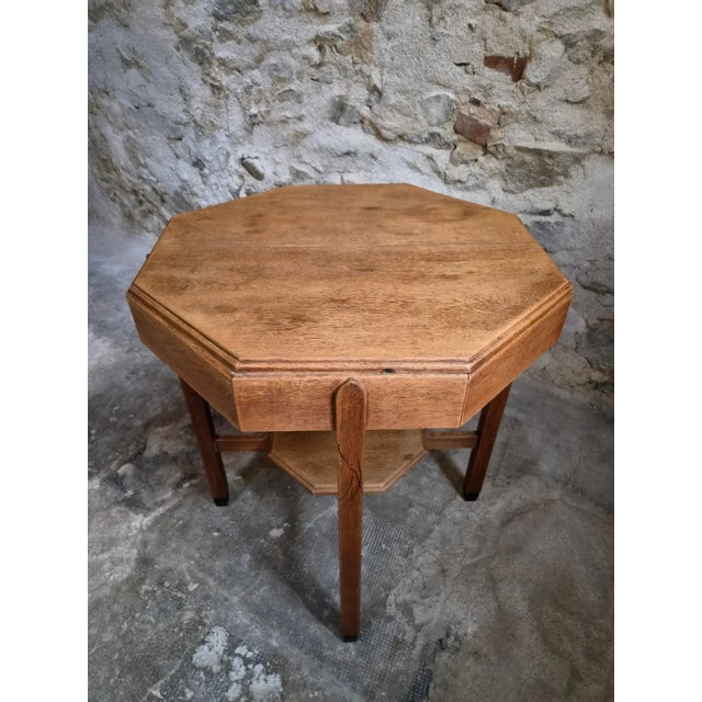 Brown Antique Art Deco Amsterdam School Oak Side Table, 1935 For Sale - Image 8 of 17